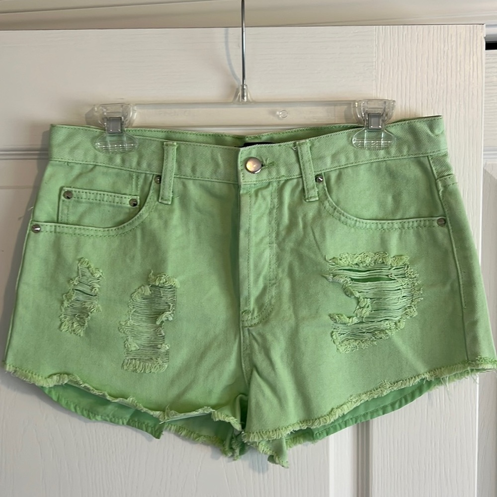 Forever 21 High Waisted Green Denim Shorts